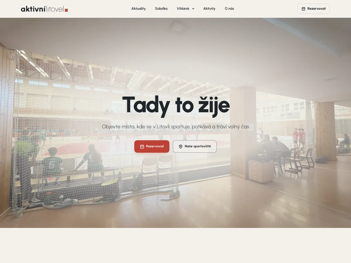 Úvodní stránka webu Aktivní Litovel s přehledem sportovišť