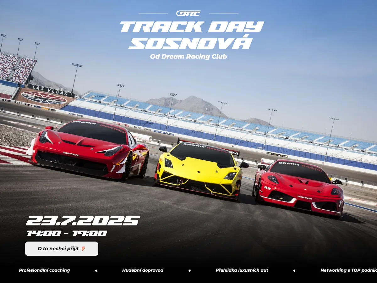 Landing page track day akce Dream Racing Clubu